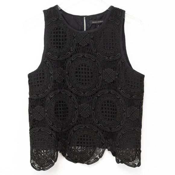 Banana Republic Tops - Banana Republic Tank Top July Lace Scalloped Hem Blouse Black Size Small New